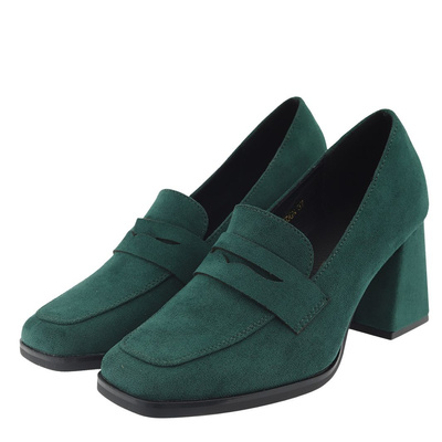 Zielone półbuty zamszowe na klocku Potocki