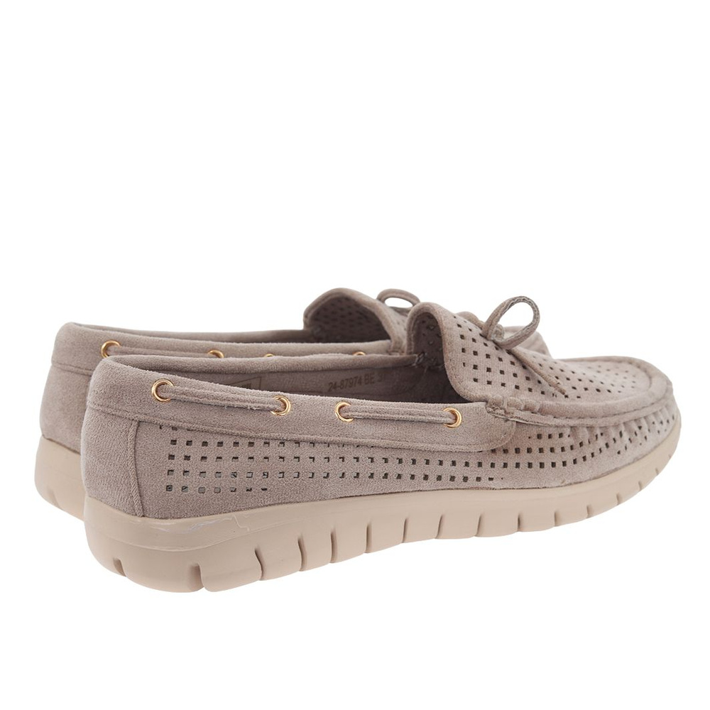 Półbuty skórzane ażurowe beżowe z kokardką Vinceza