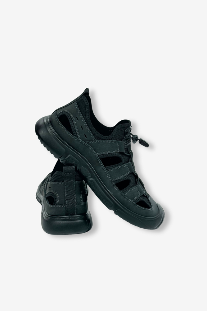 Skórzane sportowe półbuty męskie czarne wsuwane 