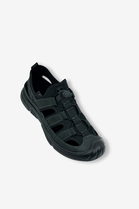 Skórzane sportowe półbuty męskie czarne wsuwane