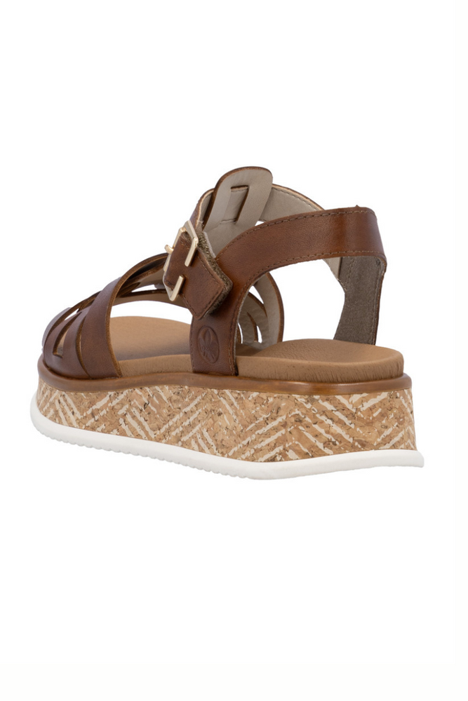 Brązowe sandały skórzane na platformie Rieker