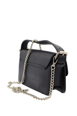 Маленька чорна шкіряна сумка з клапаном і ланцюжком 