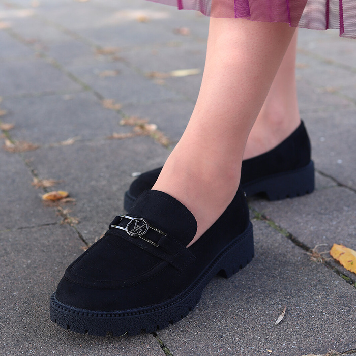 Чорні замшеві мокасини Potocki з декоративною пряжкою