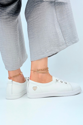 Białe półbuty skórzane sznurowane płaskie