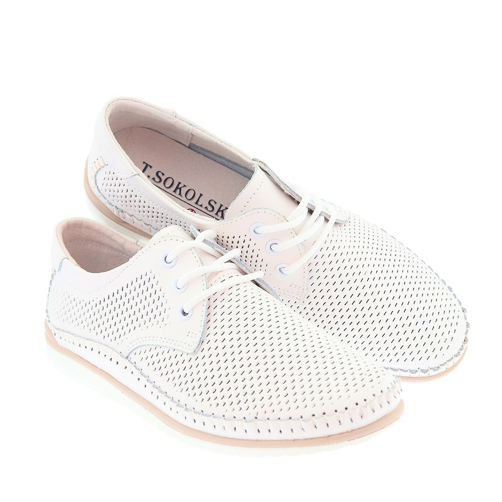 Białe półbuty sportowe skórzane perforowane sznurowane 