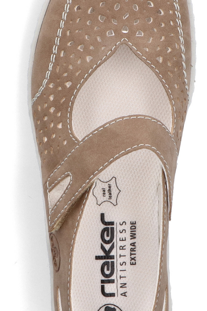 Жіночі бежеві ажурні туфлі на липучці, виготовлені з еко шкіри