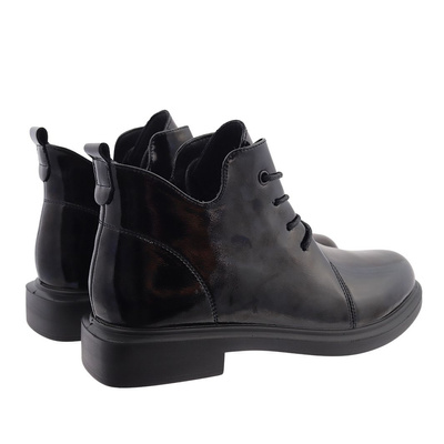 Trzewiki ze skóry lakierowanej sznurowane czarne Loretta Vitale