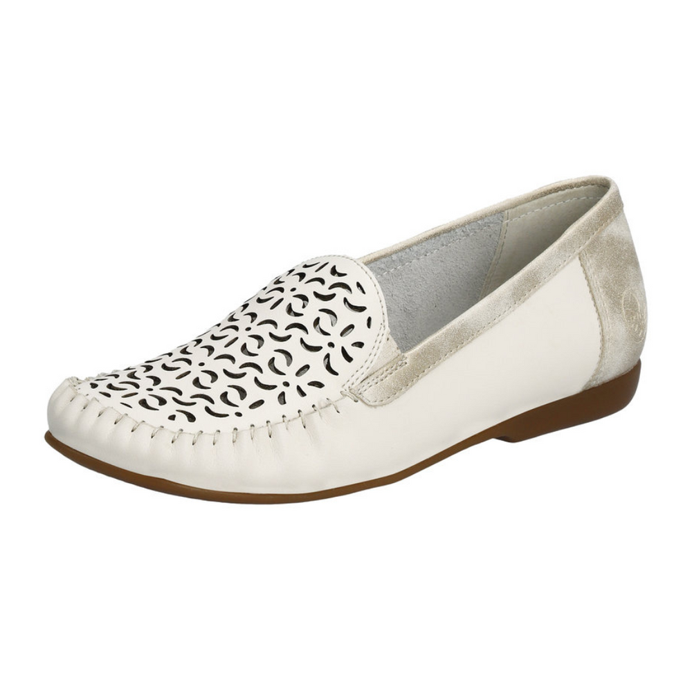 Бежево-білі шкіряні мокасини Rieker з ажурним верхом