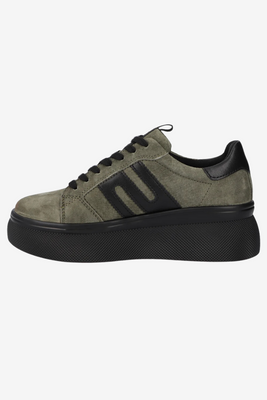 Sneakersy damskie khaki wiązane zamszowe na wysokiej platformie Filippo