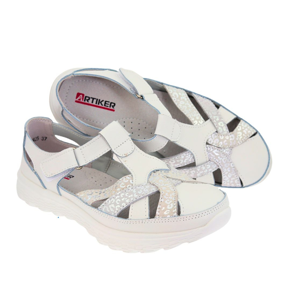 Białe skórzane półbuty na rzep Artiker