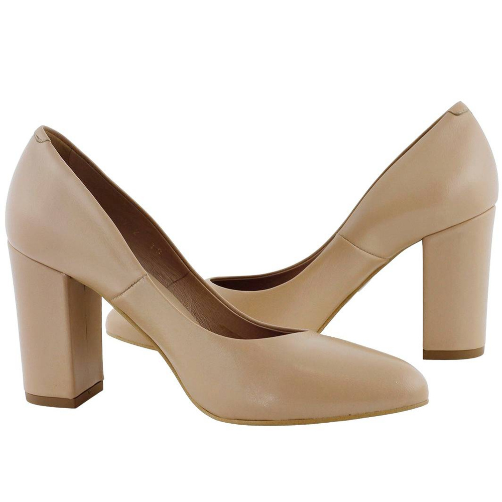 Kobiece czółenka karmelowe skórzane na słupku Kaniowski