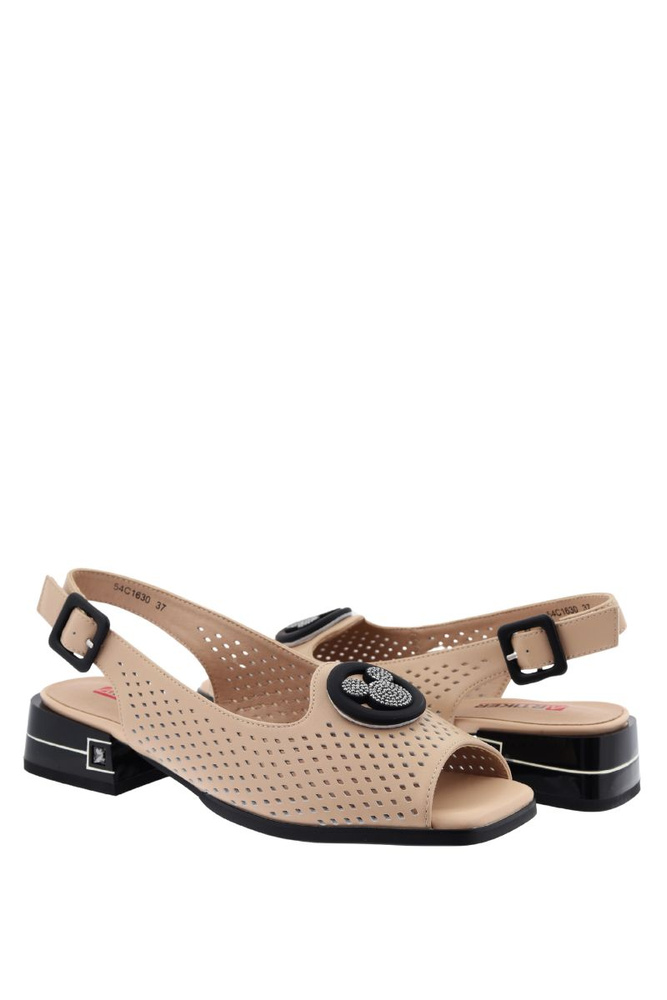 Morelowe sandały skórzane perforowane na niskim obcasie