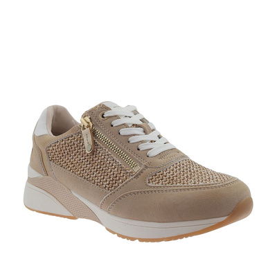 Sneakersy damskie zamszowe beżowe sznurowane z zamkiem