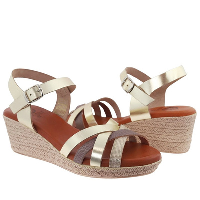 Sandały na koturnie platynowe Kelara