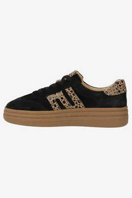 Sneakersy damskie czarne ze skóry zamszowej z panterkowym wzorem Filippo