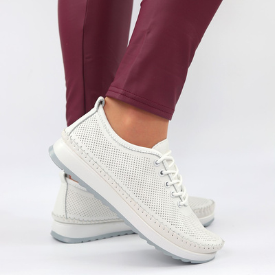 Półbuty skórzane ażurowe białe Vinceza