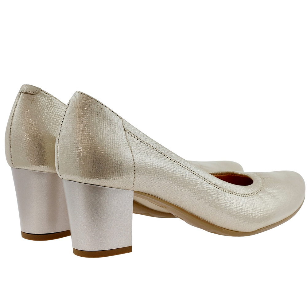 Skórzane czółenka na słupku beżowe Arka