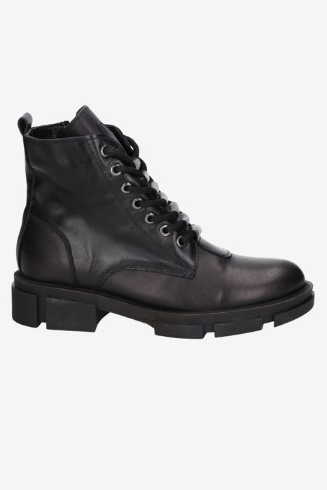 Чорні жіночі шкіряні ботильйони на товстій платформі зі шнурівкою