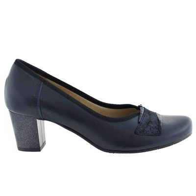 Жіночі темно-сині туфлі з зернистої шкіри на галантному каблуці
