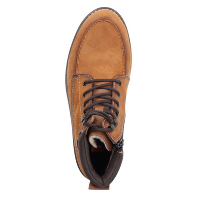 Trzewiki męskie Rieker ocieplane sznurowane z zamkiem w kolorze camel