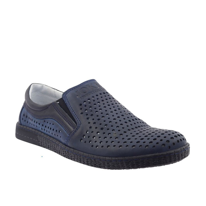 Чоловічі ажурні шкіряні туфлі Джокер темно-синього кольору
