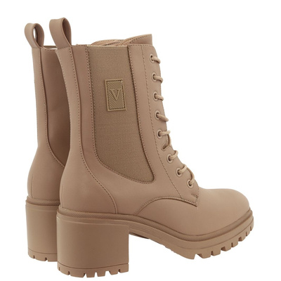 Botki na klocku damskie trapery beżowe Vinceza