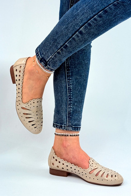 Ażurowe półbuty złote na obcasie wsuwane