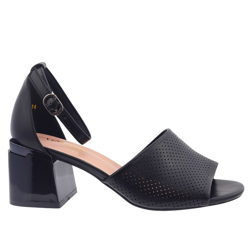 Sandały czarne ażurowe na klocku Vinceza