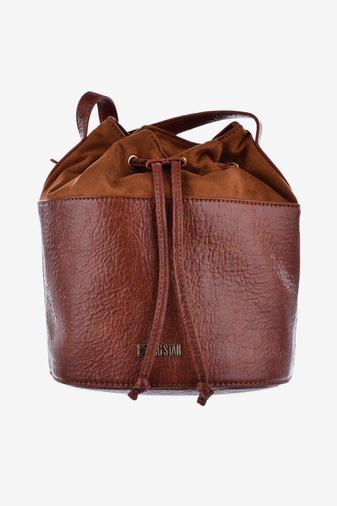 Brązowa torebka typu worek z ekoskóry i zamszu Big Star