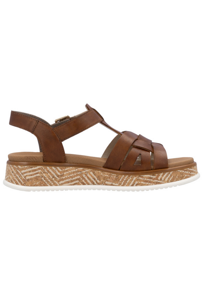 Brązowe sandały skórzane na platformie Rieker