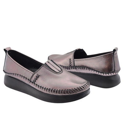 Платинові шкіряні лофери зі сліпонами на платформі