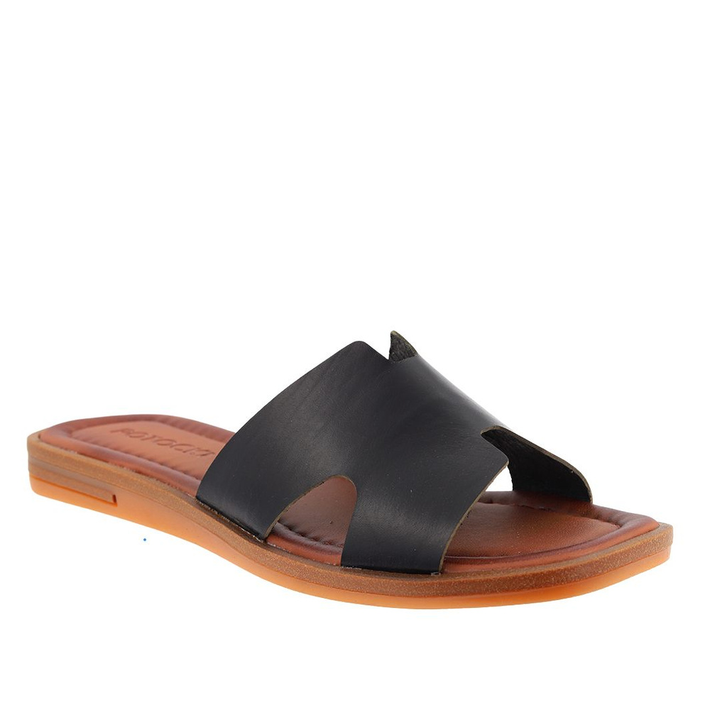 Skórzane klapki czarne płaskie Potocki