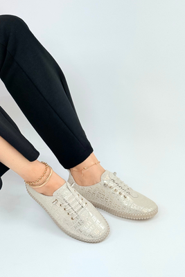 Złote półbuty skórzane płaskie Filippo