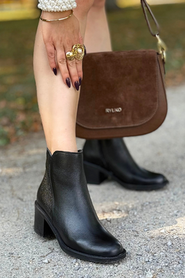 Stylowe botki damskie czarne ze skóry ocieplane Ryłko