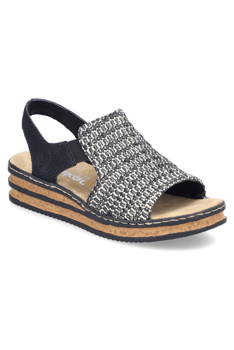 Чорні босоніжки Rieker на танкетці з в'язаним верхом