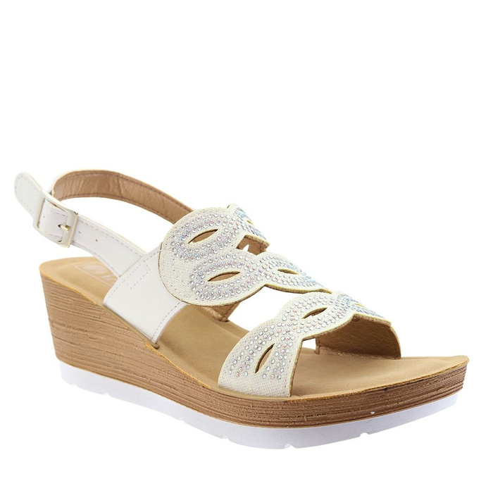 Sandały białe z cyrkoniami na koturnie Inblu