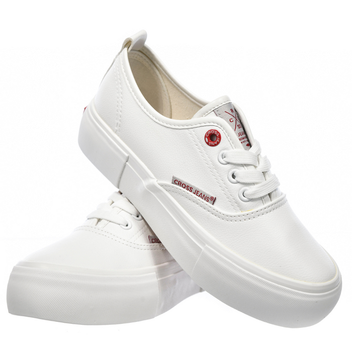 Klasyczne trampki białe z ekoskóry na grubej platformie