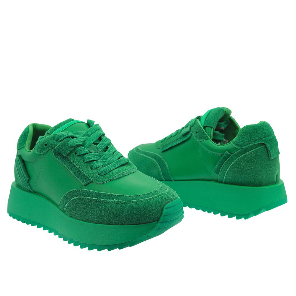 Sneakersy skórzane zamszowe na platformie w kolorze zielonym