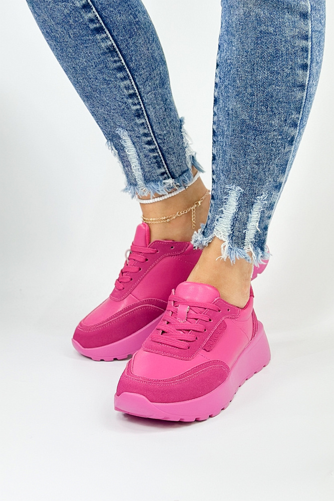 Skórzane sneakersy sznurowane w kolorze fuksji 