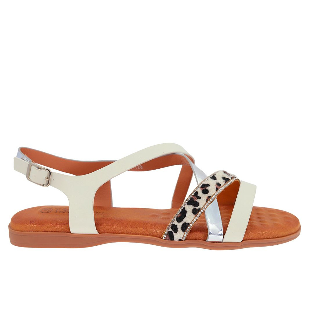 Sandały płaskie białe z paskami T. Sokolski