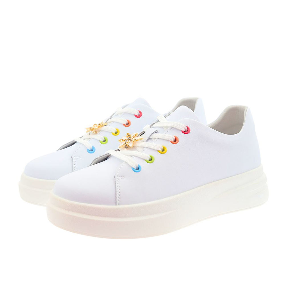 Шкіряні білі спортивні туфлі зі шнурівкою на платформі