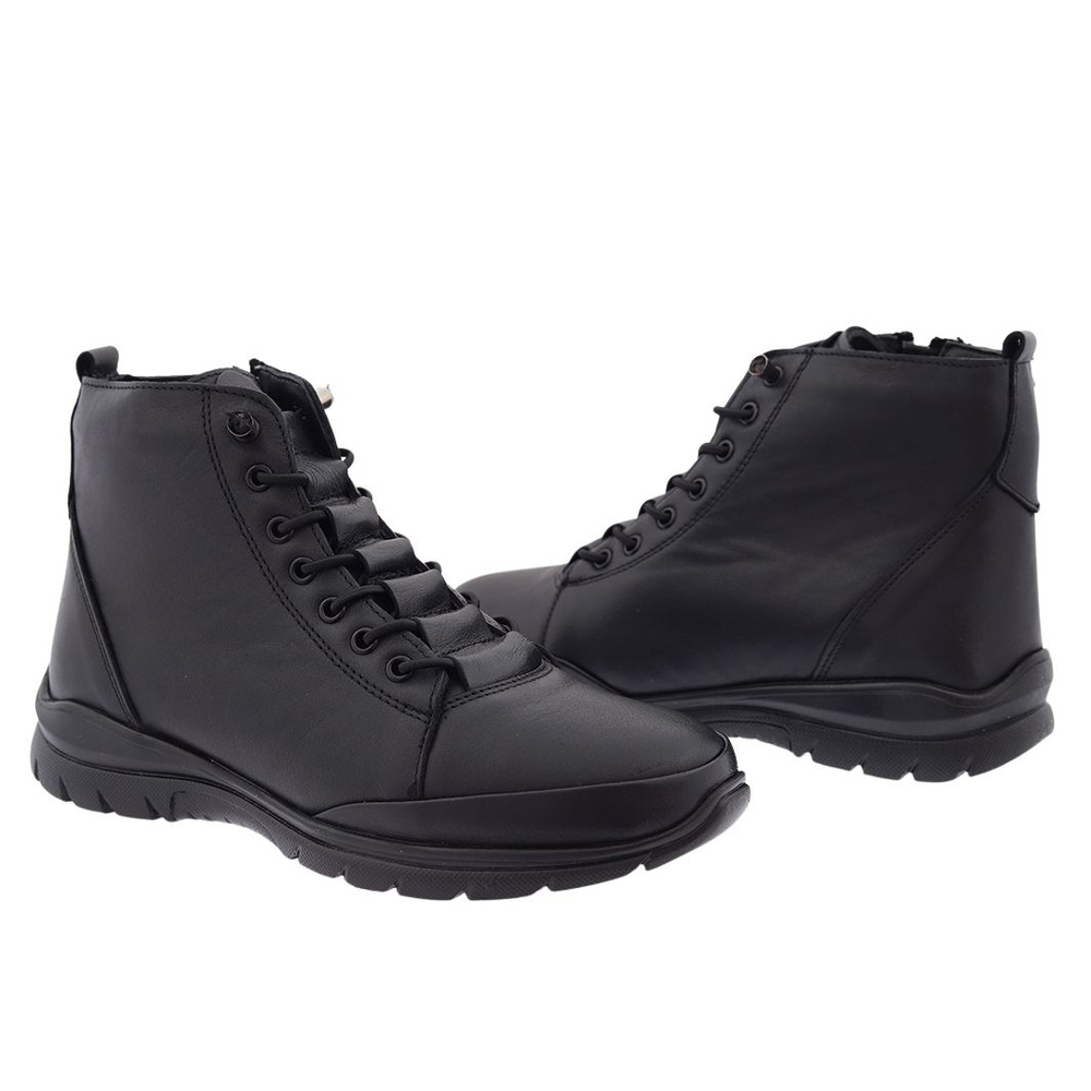 Чорні жіночі шкіряні спортивні ботильйони на шнурівці Modo