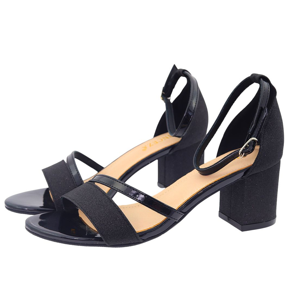 Чорні парчові босоніжки на колодці Vinceza