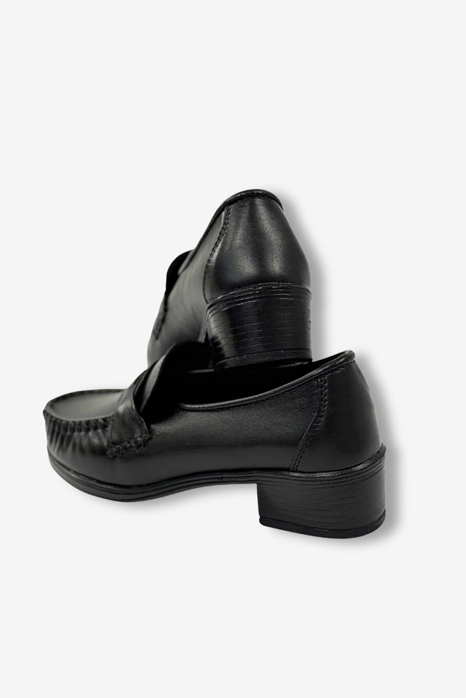 Mokasyny czarne skórzane na klocku 