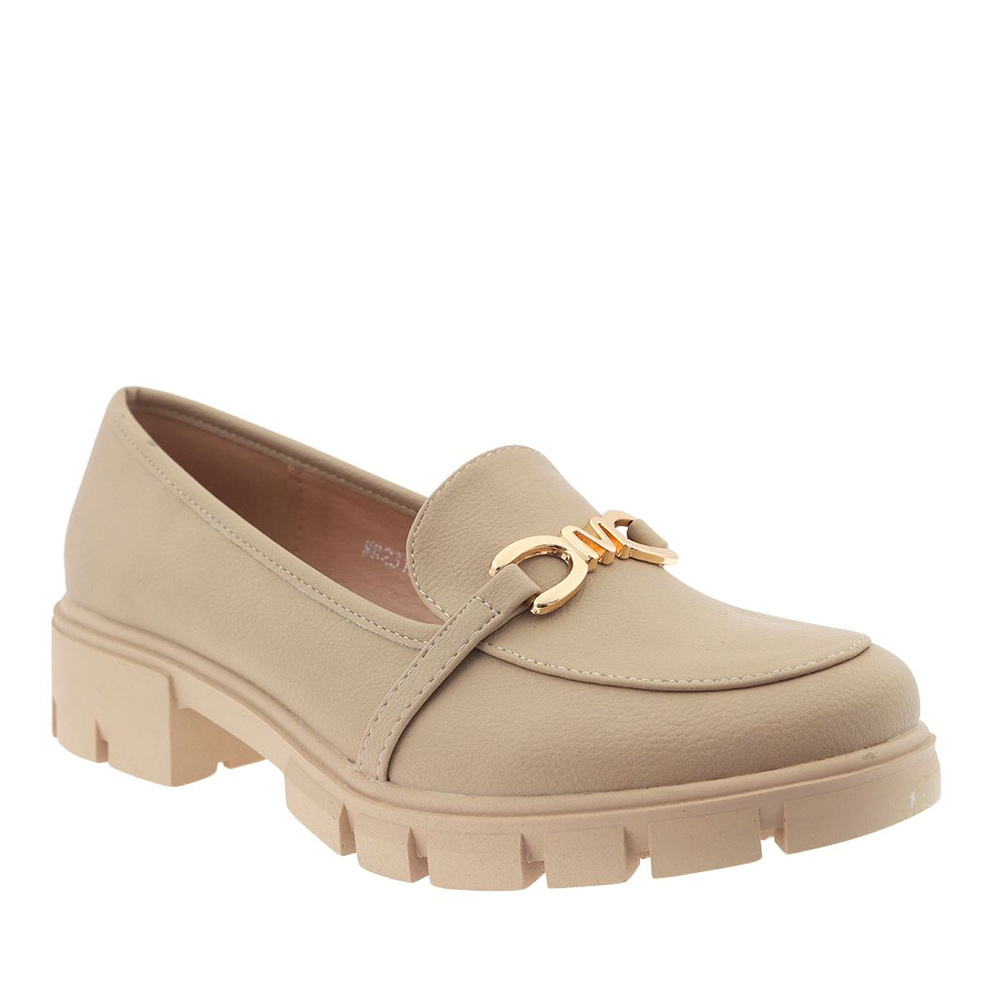 Mokasyny beżowe ze złotą aplikacją M. Daszyński