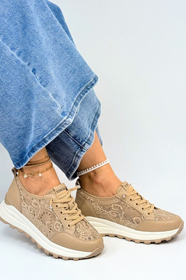 Beżowe półbuty damskie przewiewne z ekoskóry