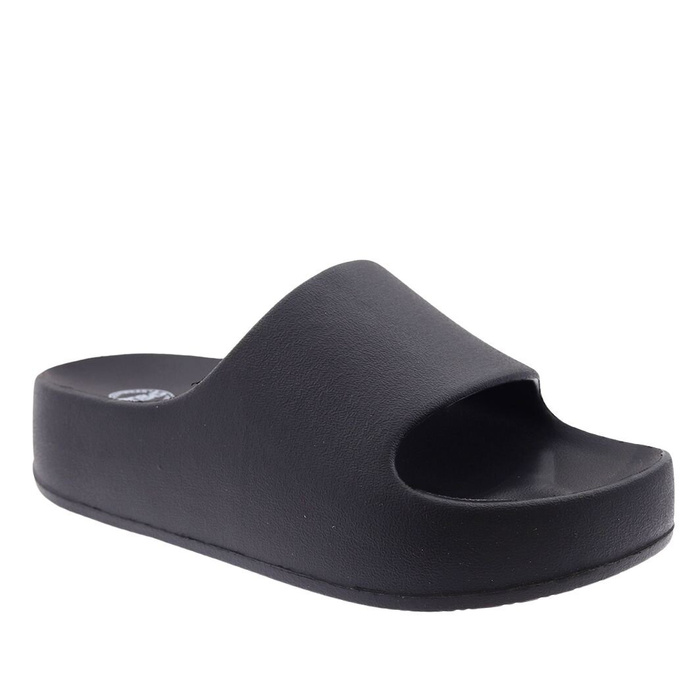 Жіночі поролонові шльопанці на чорній платформі