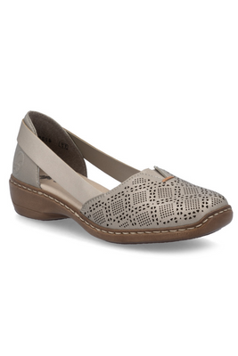 Półbuty damskie ażurowe wsuwane w platynowym kolorze