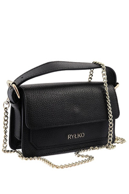 Маленька чорна шкіряна сумка з клапаном і ланцюжком 