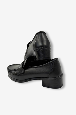Mokasyny czarne skórzane na klocku 